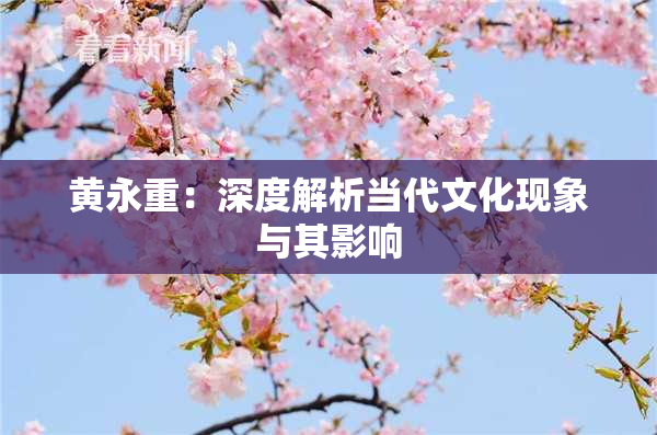 黄永重：深度解析当代文化现象与其影响